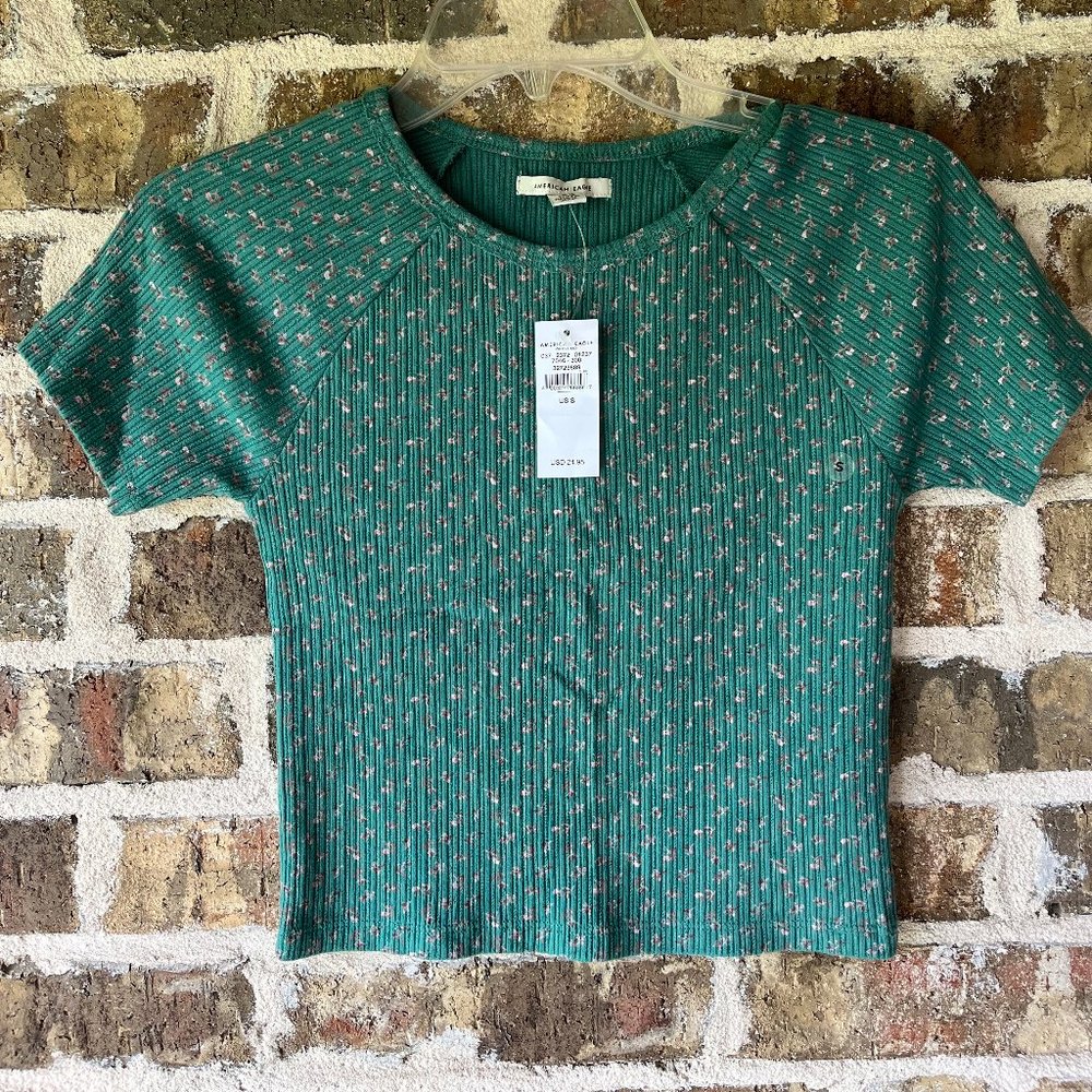 American Eagle Floral Green Tee